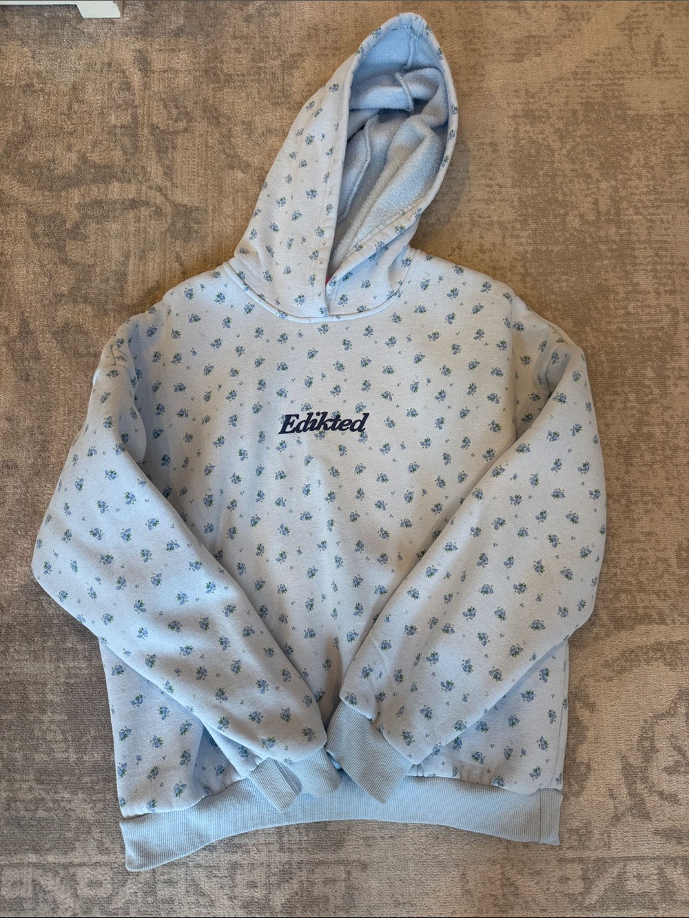 Edikted Light Blue Floral Pullover Hoodie